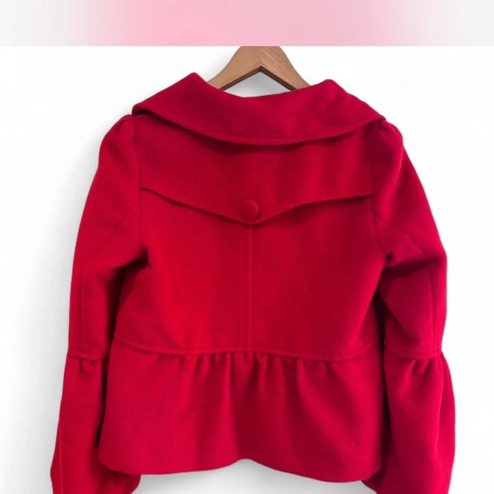 Vintage Red Peplum‎ Coat Jacket Velvet Bow Detail Romantic Statement Size S